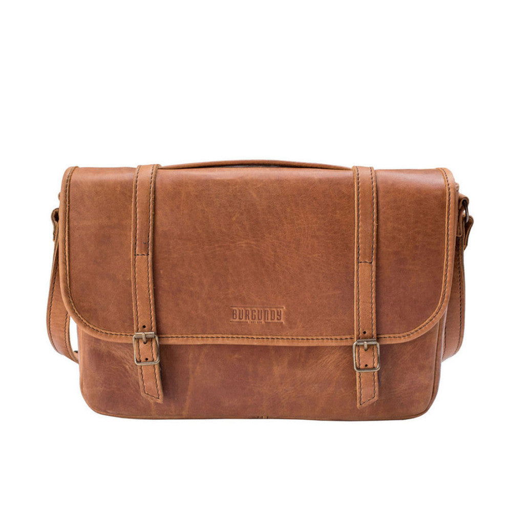 Burgundy Collective Tan Leather Satchel Laptop Briefcase Bag