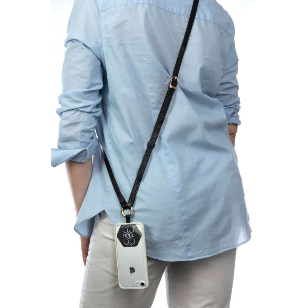 Jekyll & Hide Leather Crossbody Cellphone Strap Set in Black