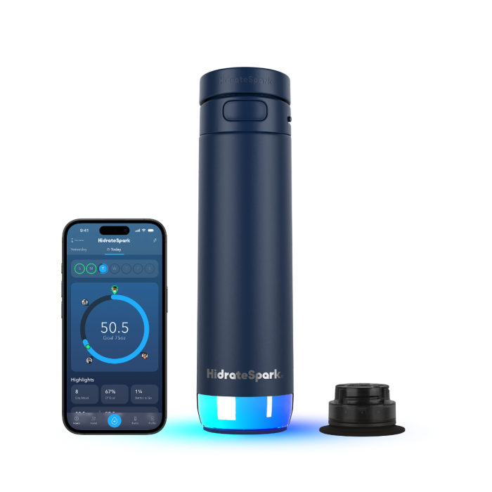 HidrateSpark PRO 2 Smart Insulated 21oz Water Bottle Navy Chug Lid