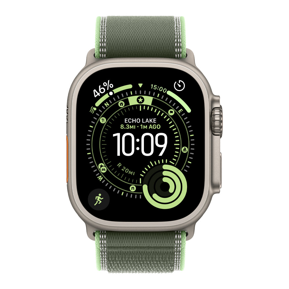 Apple Watch 49mm Trail Loop Green Neon S/M Natural Titanium