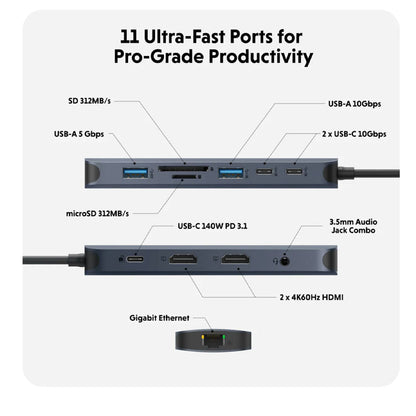 HyperDrive Next 11 Port USB-C Hub with Dual 4K HDMI