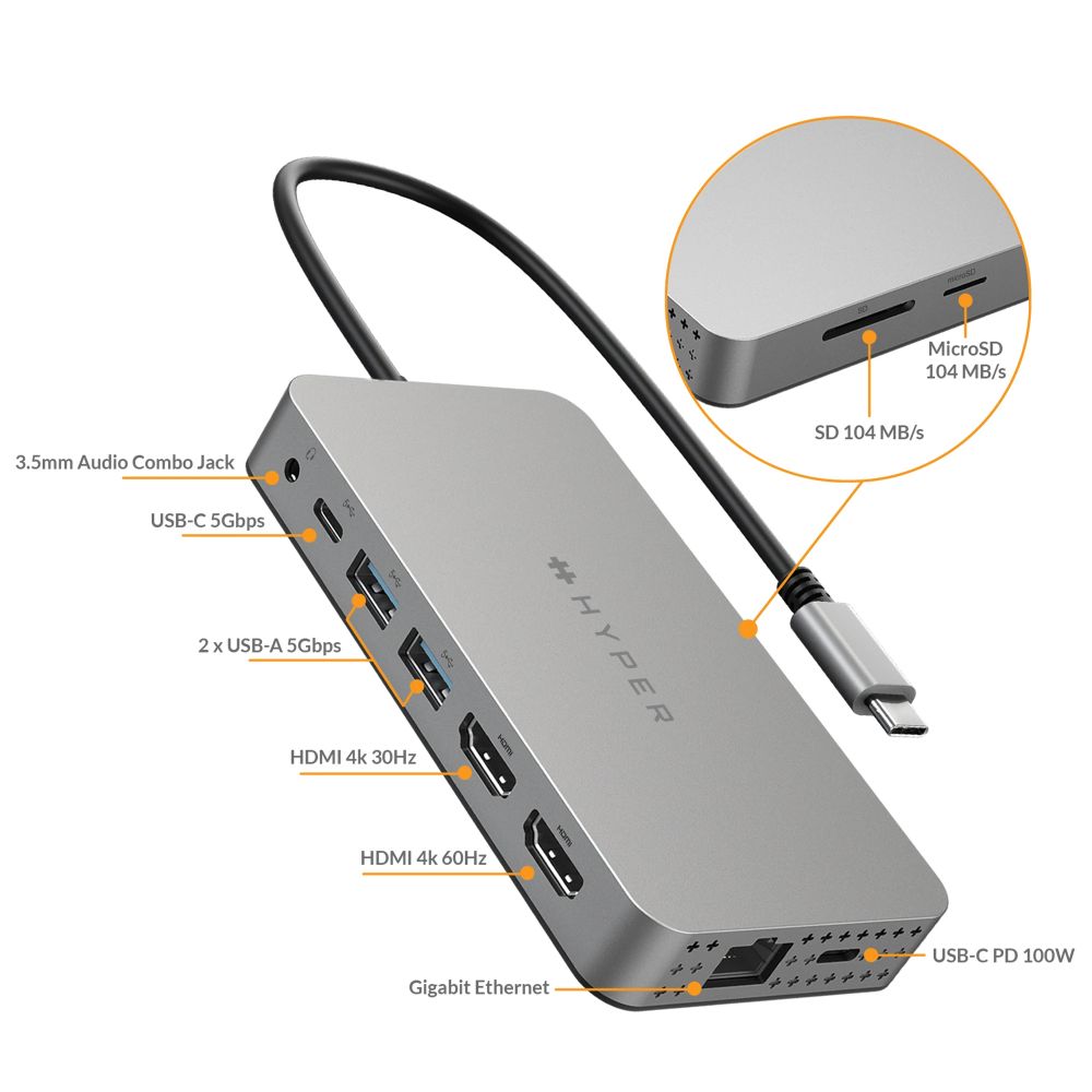 HyperDrive Dual 4K HDMI 10-in-1 USB-C Hub for MacBook Air Pro