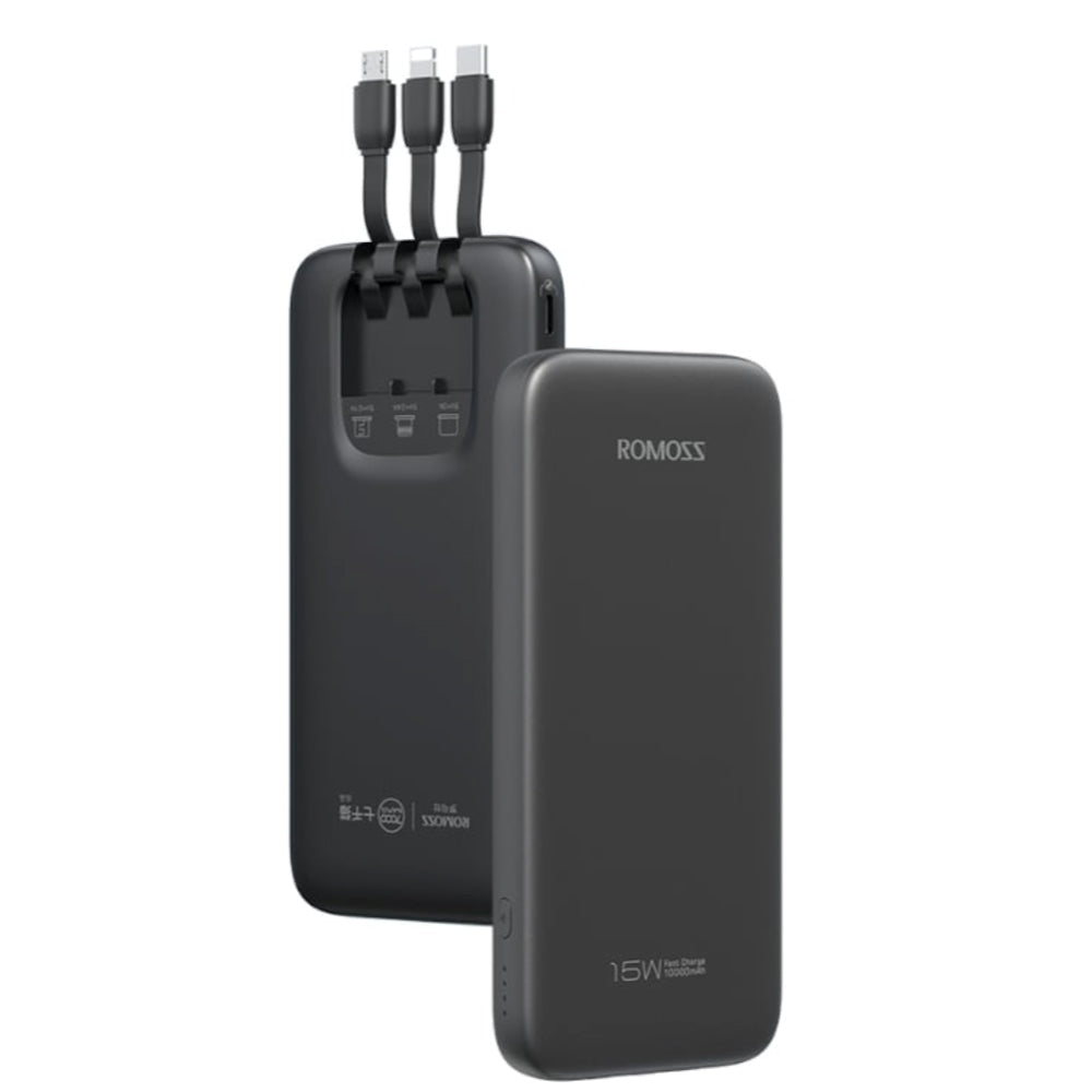 Romoss 10000mAh 15W Fast Charge Power Bank with Built-in Cables