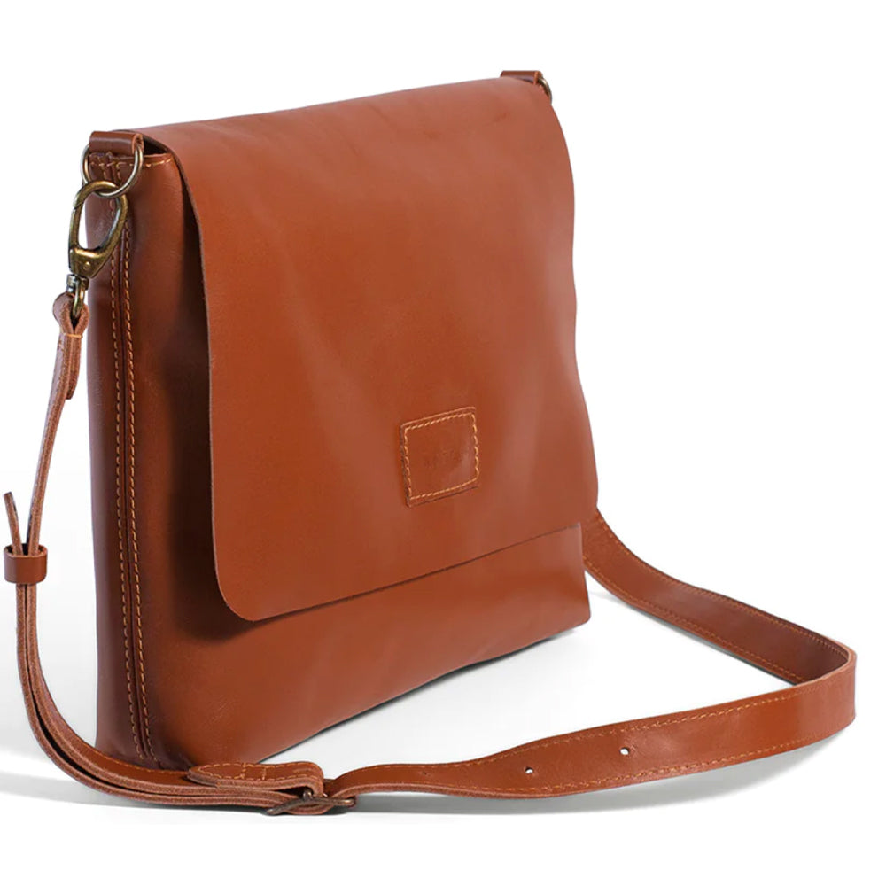 Antelo Riley 13 Inch Genuine Leather Laptop Sling Bag Tan