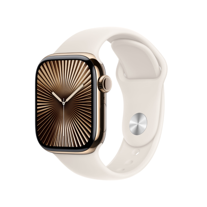 Apple Watch Series 10 Gold Titanium Case Starlight Sport Band