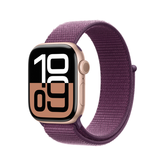 Apple Watch Series 10 Rose Gold Aluminium Case Plum Sport Loop