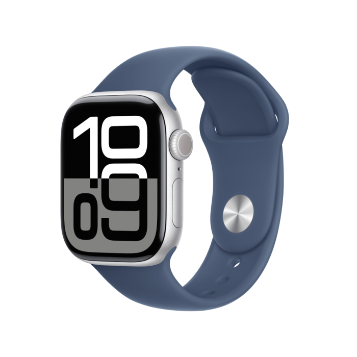 Apple Watch Series 10 Silver Aluminium Case Denim Sport Band
