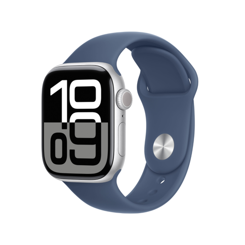Apple Watch Series 10 Silver Aluminium Case Denim Sport Band